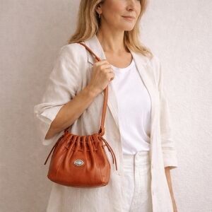 Vintage Paolo Italian Leather Slouchy Drawstring Shoulder Bag Cognac Brown